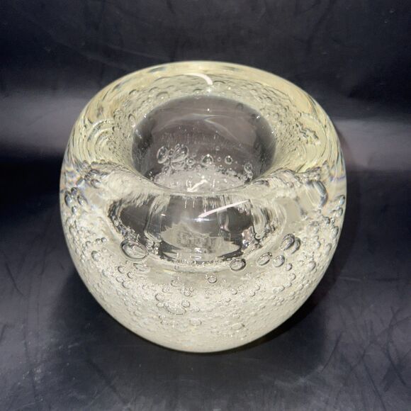 Vintage MCM Murano Style Art Glass Clear Bubble Storm 3.25” Votive Candle Holder - Picture 2 of 6